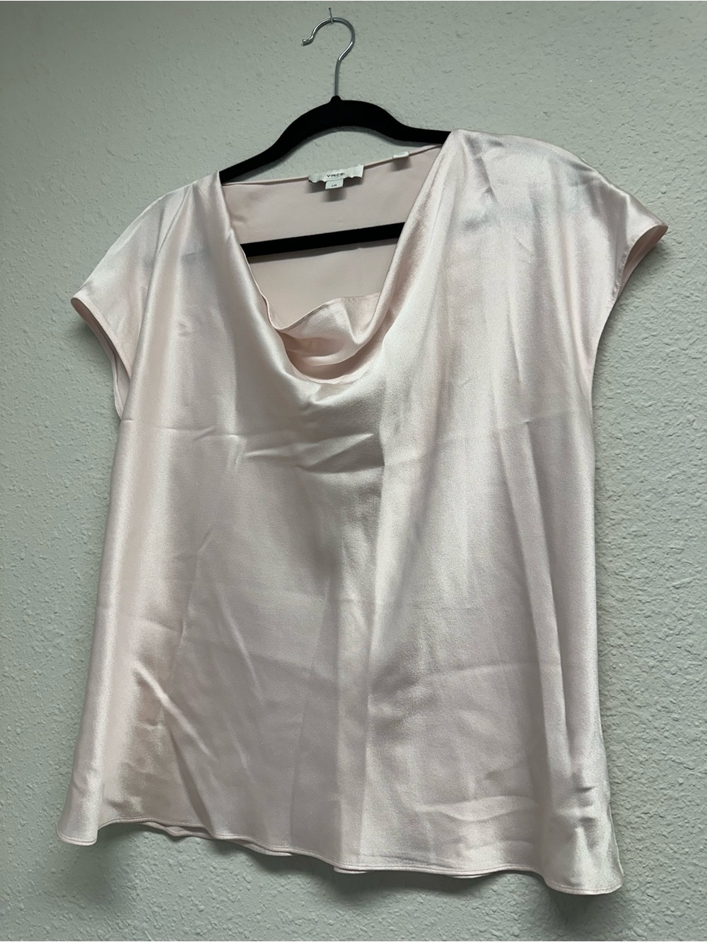 Vince Pale Pink 100% Silk Cowl Neck Cap Sleeve Blouse